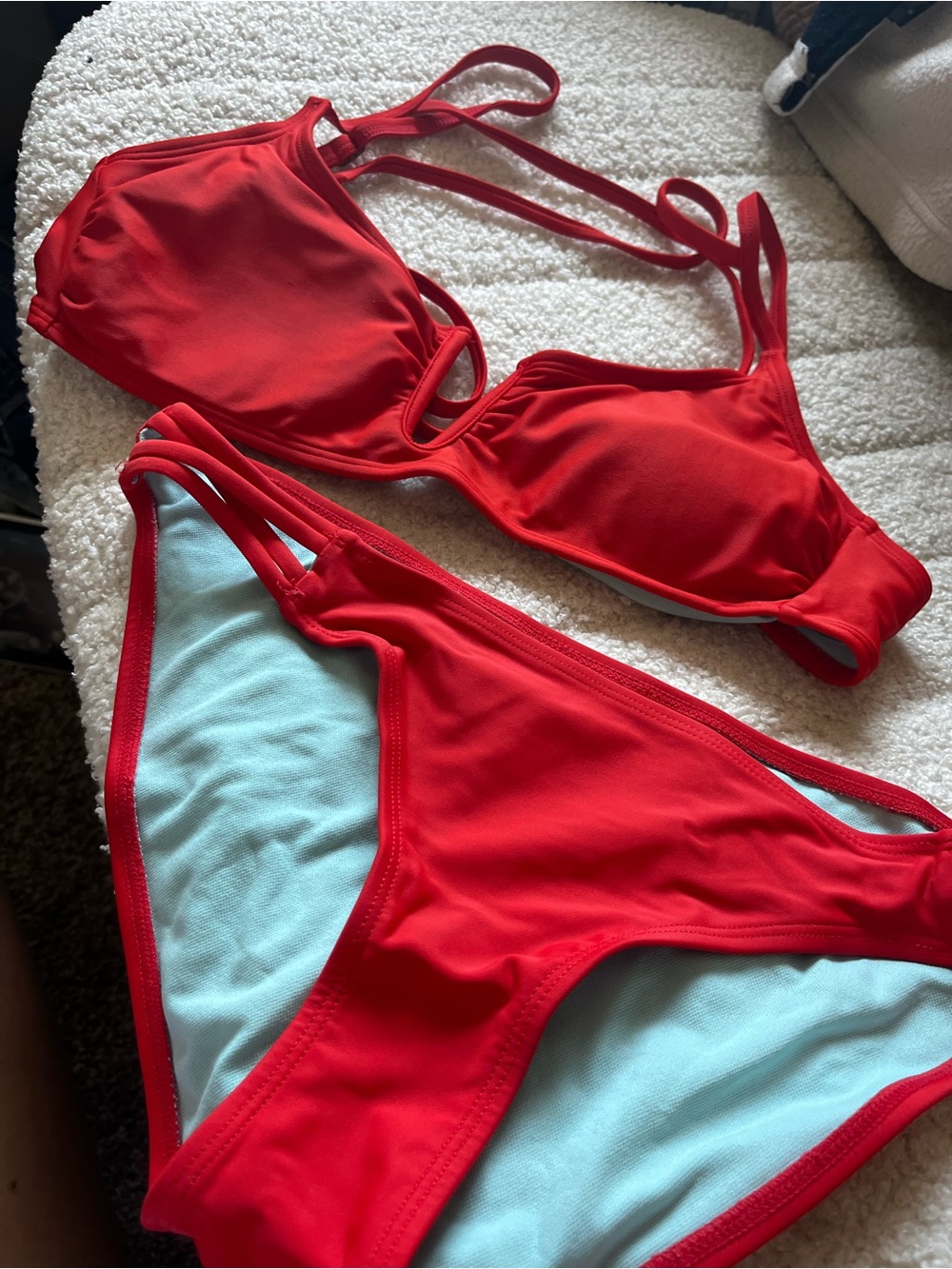 Xhilaration Red Bikini Top with Light Blue Lining